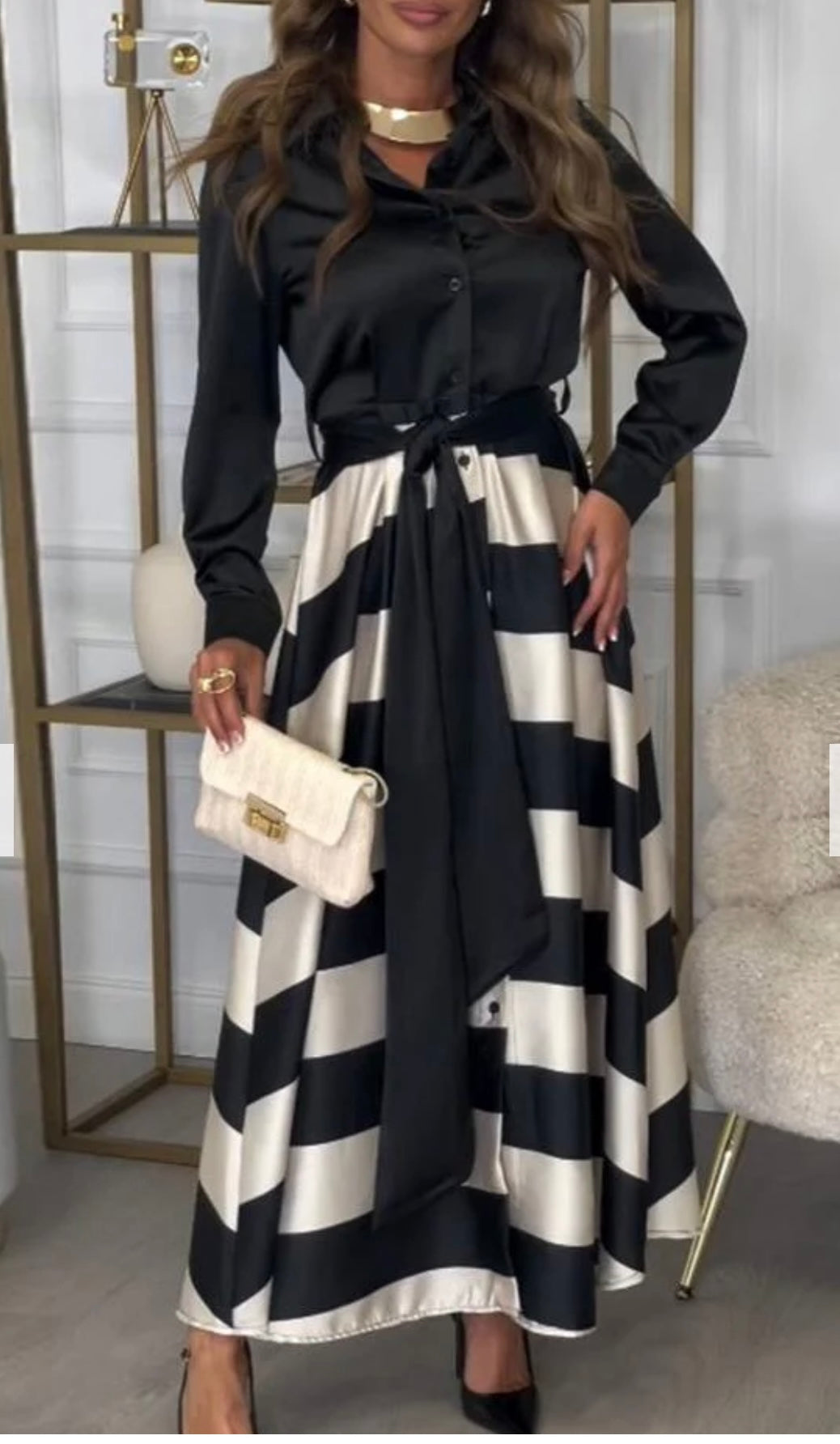 Calista | Vestido Satinado Rayas