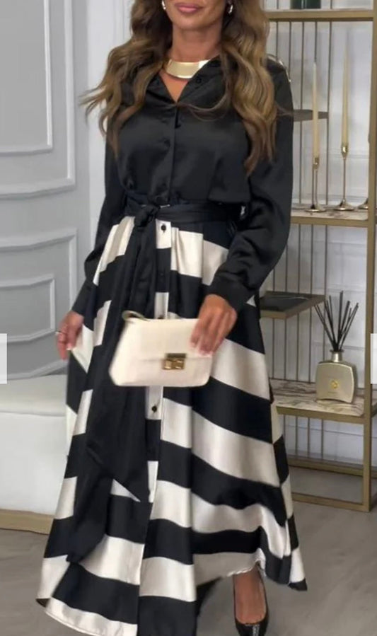 Calista | Vestido Satinado Rayas