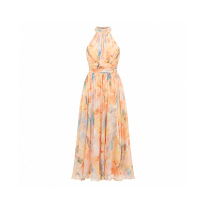 Aurora | Vestido Maxi Estampado Acuarela Halter