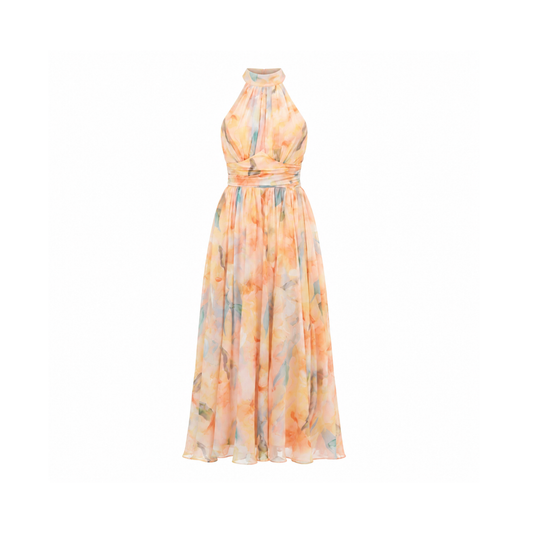 Aurora | Vestido Maxi Estampado Acuarela Halter