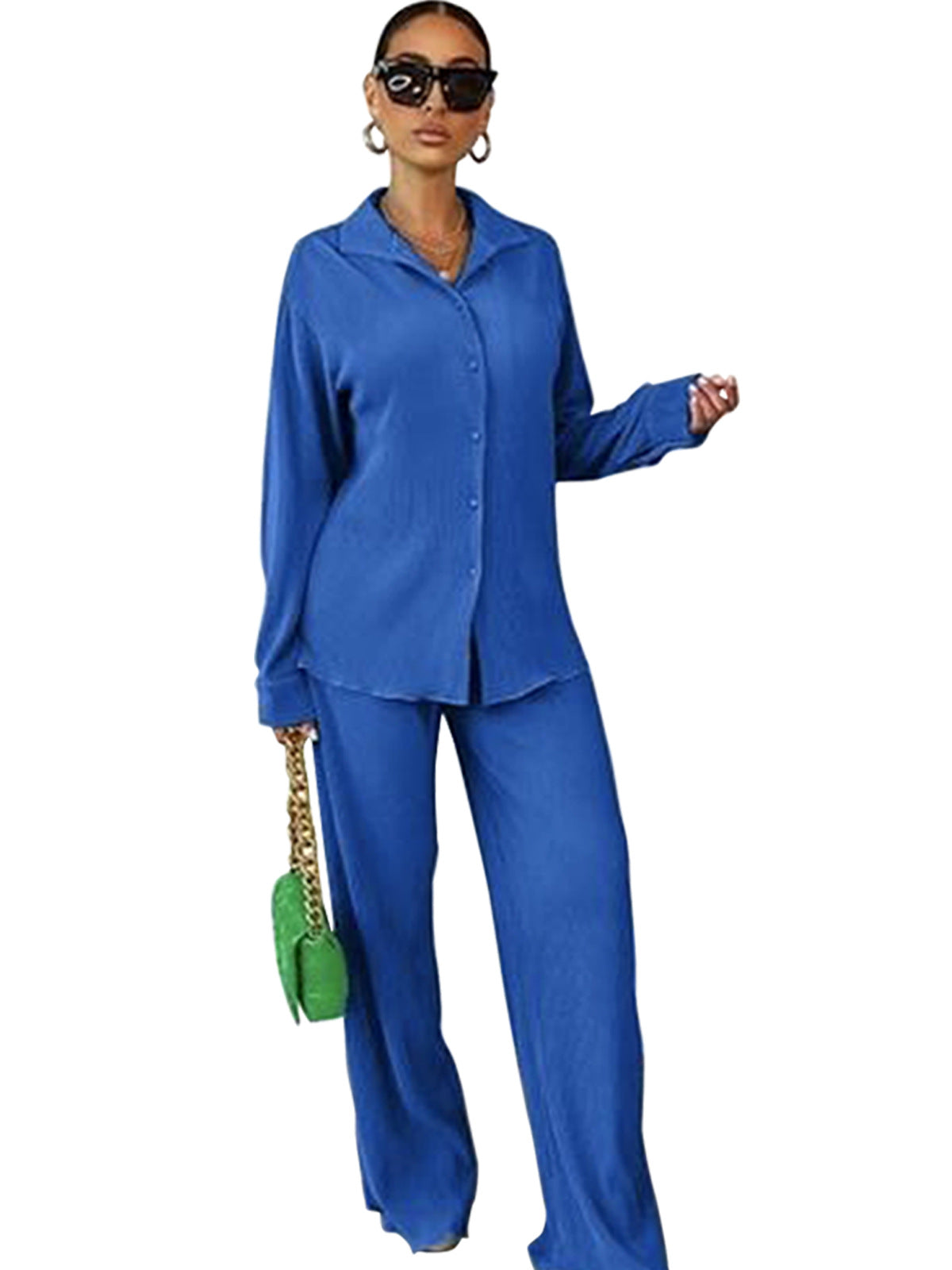 Cleo | Conjunto de Top con Cuello de Manga Larga y Pantalones de Pernera Ancha