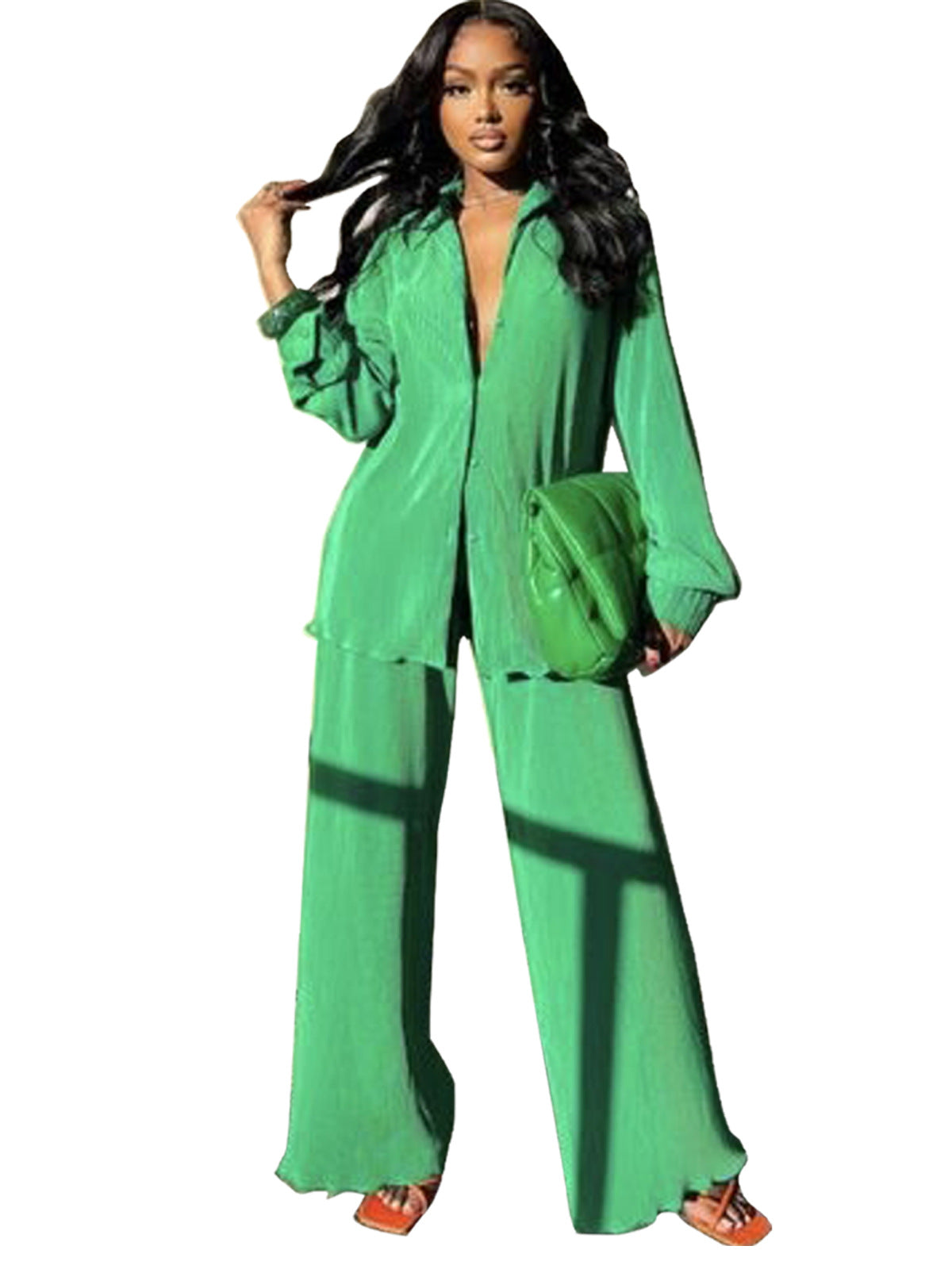 Cleo | Conjunto de Top con Cuello de Manga Larga y Pantalones de Pernera Ancha