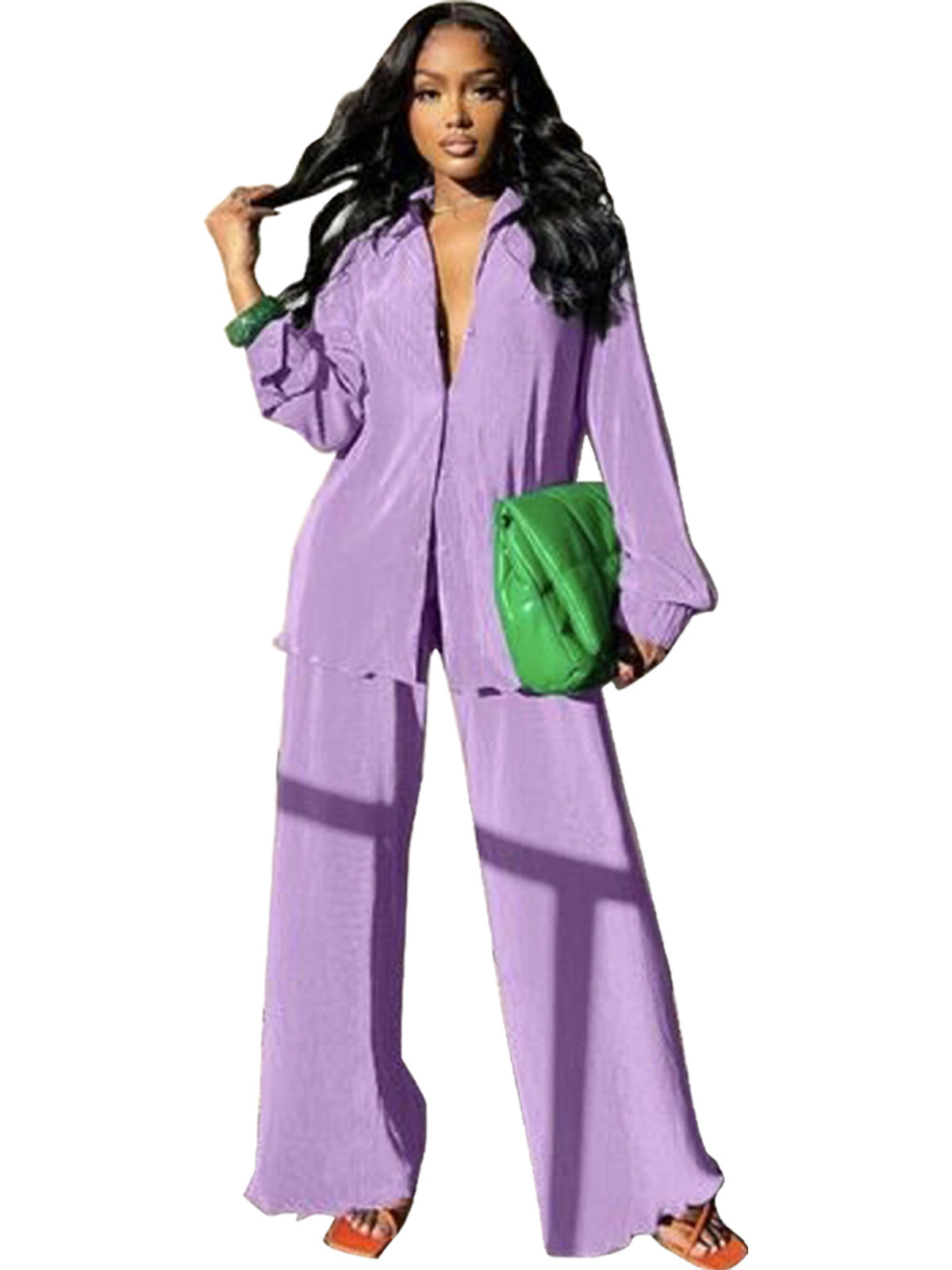 Cleo | Conjunto de Top con Cuello de Manga Larga y Pantalones de Pernera Ancha