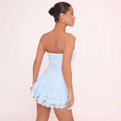 Evangeline | Vestido Mini Sin Tirantes Volantes
