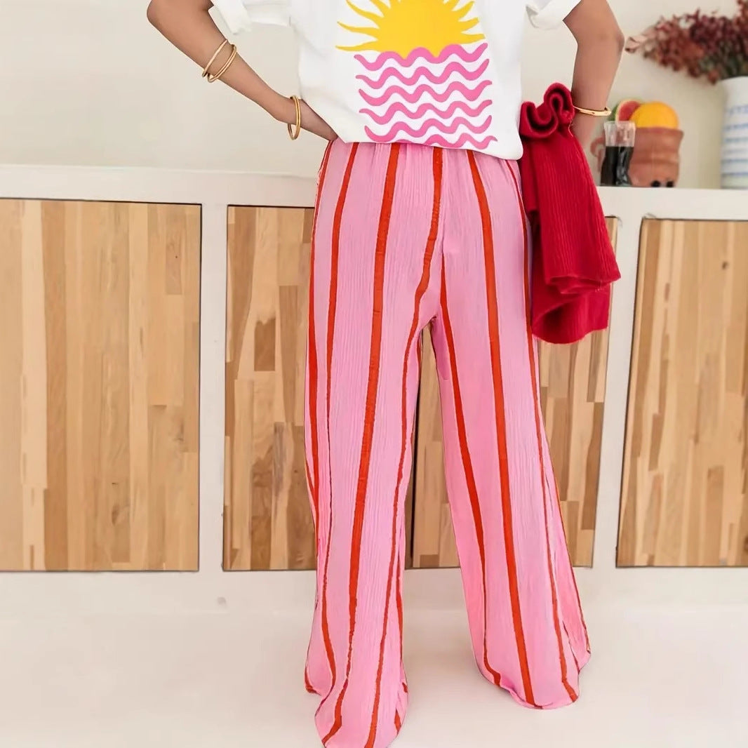 Charo | Pantalones Cómodos de Pernera Ancha a Rayas