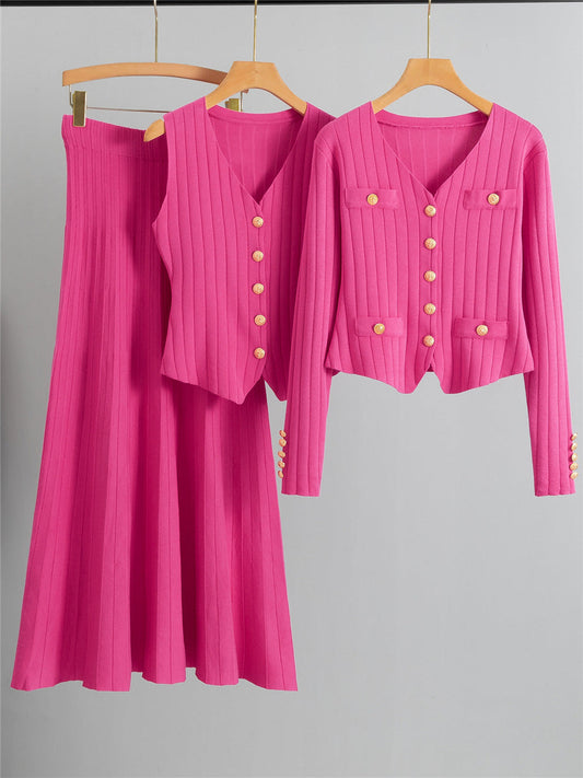 Xandy | Conjunto Elegante de Chaleco con Cuello en V y Botones y Falda de Talle Alto