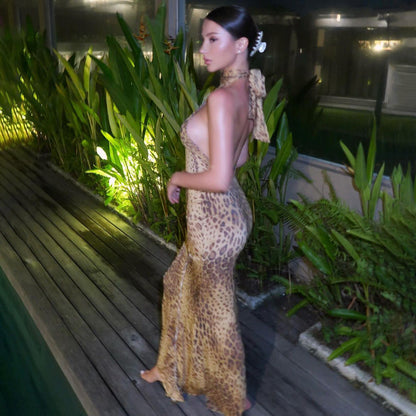 Sabina | Vestido Maxi Leopardo Espalda Descubierta Sin Mangas