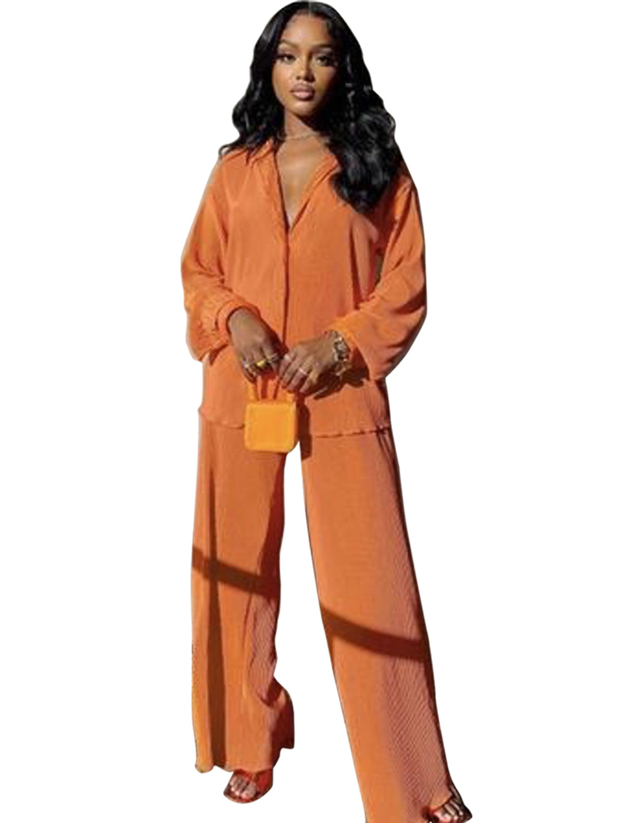 Cleo | Conjunto de Top con Cuello de Manga Larga y Pantalones de Pernera Ancha