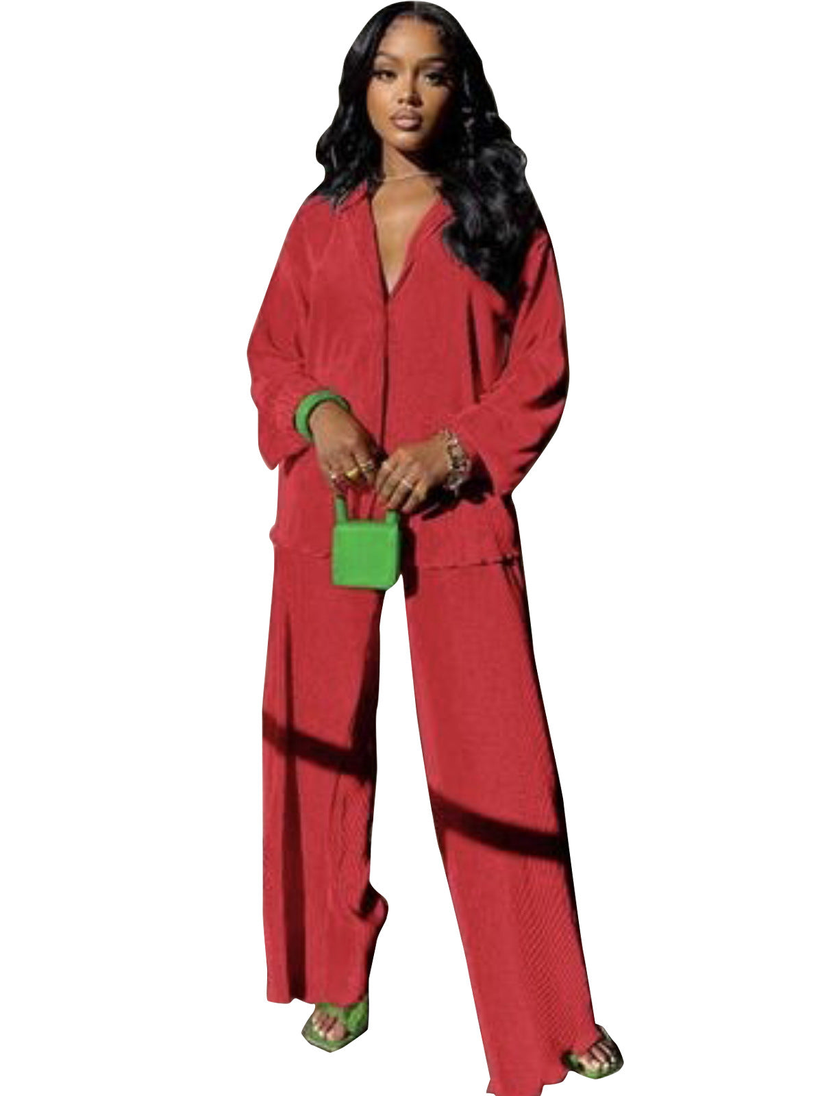 Cleo | Conjunto de Top con Cuello de Manga Larga y Pantalones de Pernera Ancha