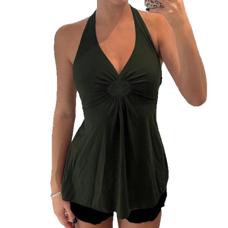 Elsati | Top Básico Casual sin Mangas con Cuello Halter