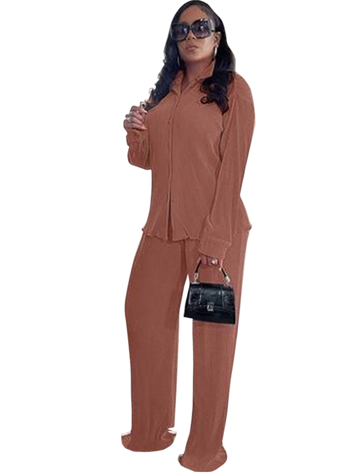 Cleo | Conjunto de Top con Cuello de Manga Larga y Pantalones de Pernera Ancha
