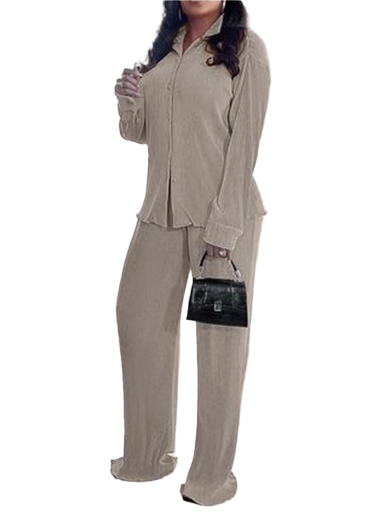 Cleo | Conjunto de Top con Cuello de Manga Larga y Pantalones de Pernera Ancha