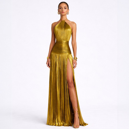 Emma | Vestido Halter Metálico Espalda Abierta