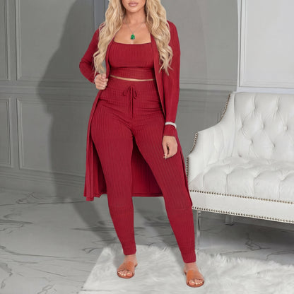 Amarie | Conjunto de Tres Piezas: Cárdigan, Top y Leggings