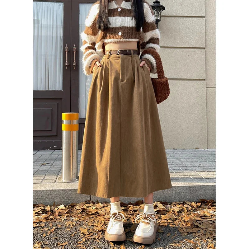 Estelle | Falda Midi de Pana Clásica con Cinturón