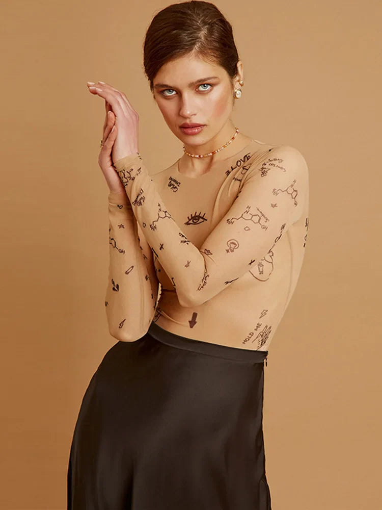 Janella | Body de Malla con Estampado Moderno