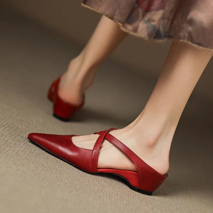 Aluna | Mules de Cuero Genuino con Tiras Cruzadas