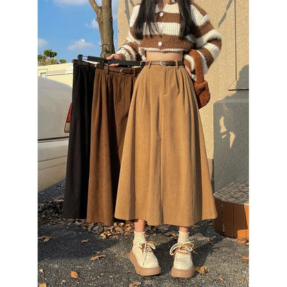 Estelle | Falda Midi de Pana Clásica con Cinturón