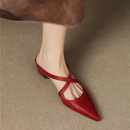 Aluna | Mules de Cuero Genuino con Tiras Cruzadas