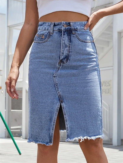 Gisele | Falda Denim Midi Casual con Abertura