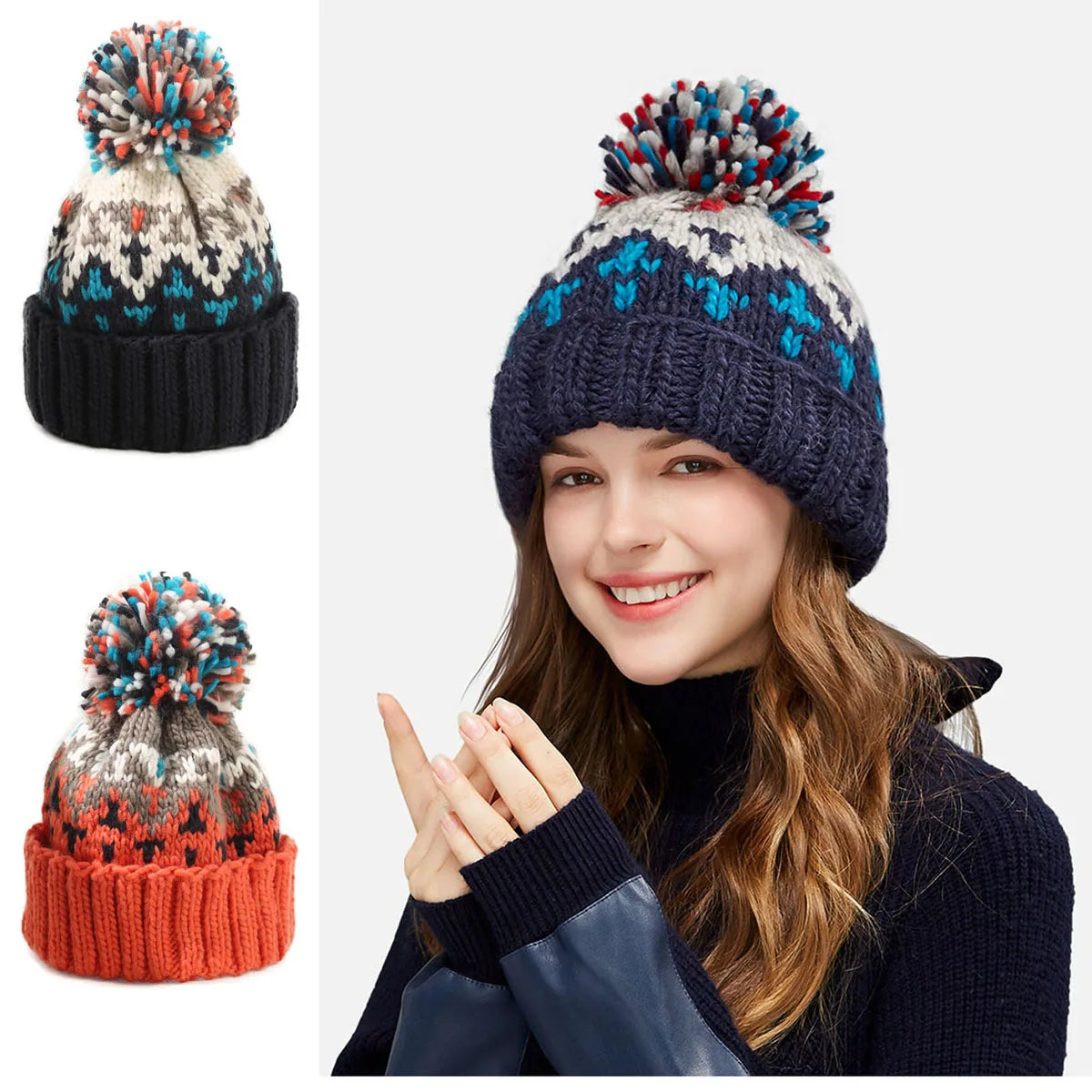 Tamara | Gorro Acogedor con Copos de Nieve y Pompón