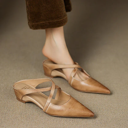 Aluna | Mules de Cuero Genuino con Tiras Cruzadas