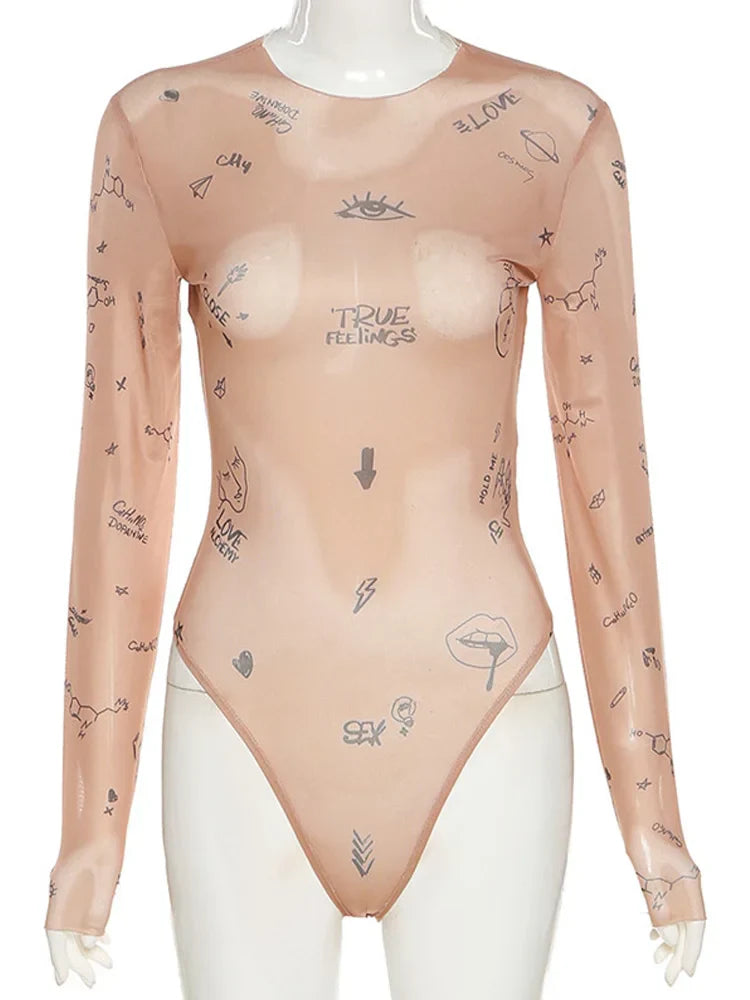 Janella | Body de Malla con Estampado Moderno