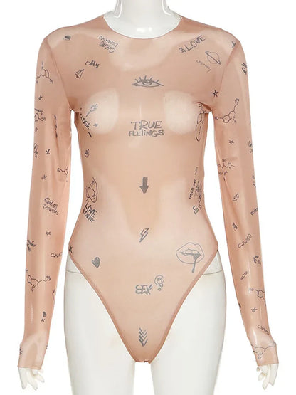 Janella | Body de Malla con Estampado Moderno