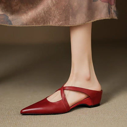 Aluna | Mules de Cuero Genuino con Tiras Cruzadas