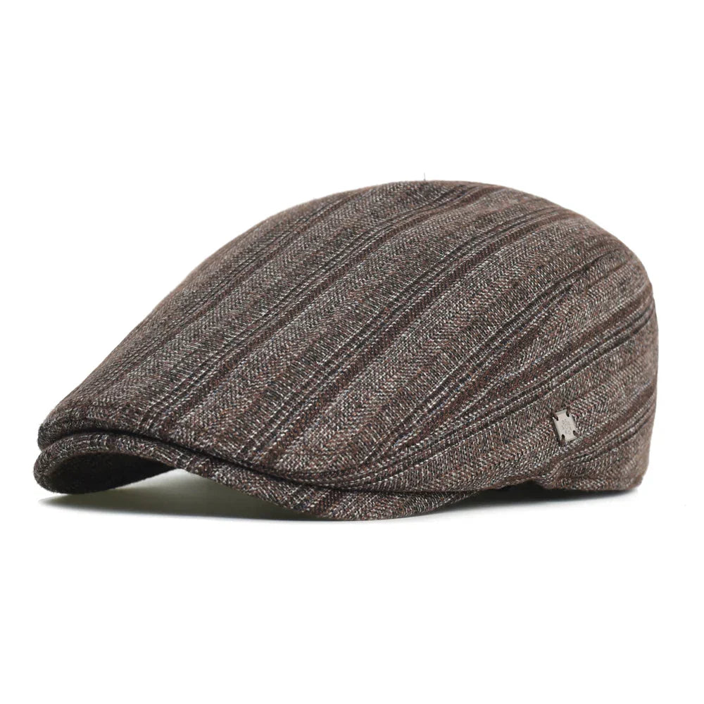 Cesare | Gorra Plana de Lino Rayado