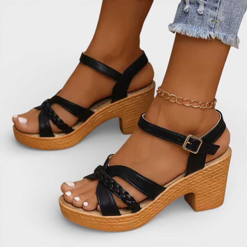 Sandalias Tacón Alto Trenzadas Mujer