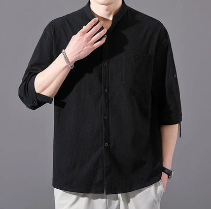 Ashby | Camisa de Algodón con Cuello Mao