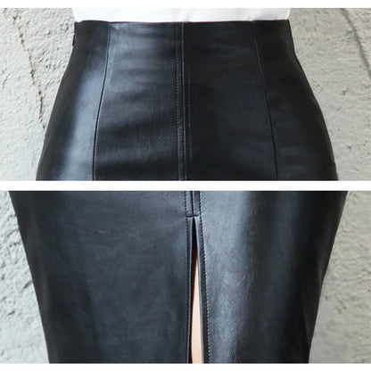 Monique | Falda Lápiz Negra de Cuero Elegante