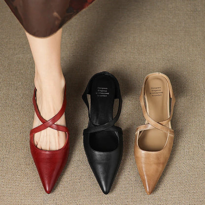 Aluna | Mules de Cuero Genuino con Tiras Cruzadas