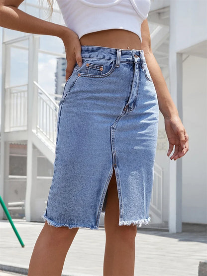 Gisele | Falda Denim Midi Casual con Abertura