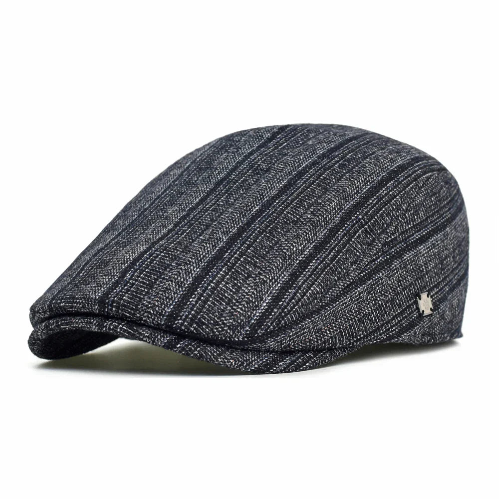 Cesare | Gorra Plana de Lino Rayado
