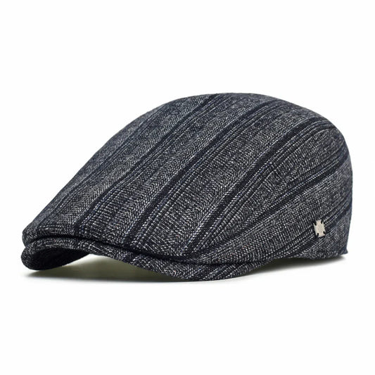 Cesare | Gorra Plana de Lino Rayado