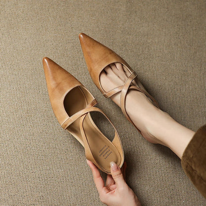 Aluna | Mules de Cuero Genuino con Tiras Cruzadas