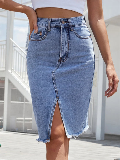 Gisele | Falda Denim Midi Casual con Abertura