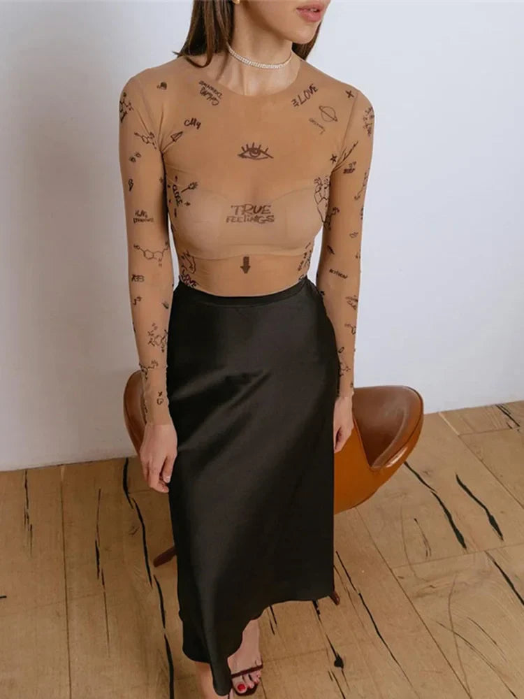 Janella | Body de Malla con Estampado Moderno