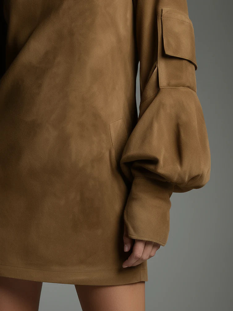 Beli | Minivestido Ante Holgado Cuello Alto Vintage