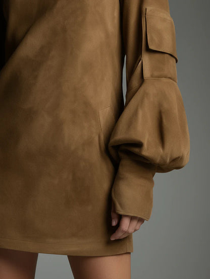 Beli | Minivestido Ante Holgado Cuello Alto Vintage
