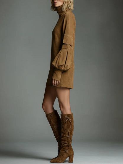 Beli | Minivestido Ante Holgado Cuello Alto Vintage