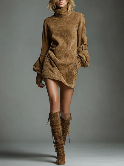 Beli | Minivestido Ante Holgado Cuello Alto Vintage