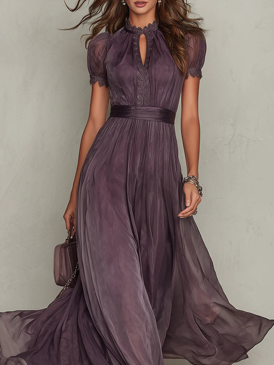 Flavia | Vestido Largo de Chiffon con Encaje