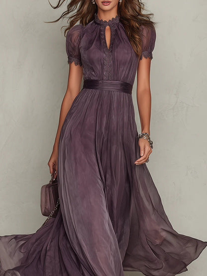 Flavia | Vestido Largo de Chiffon con Encaje