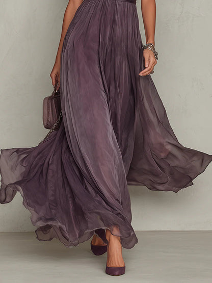 Flavia | Vestido Largo de Chiffon con Encaje