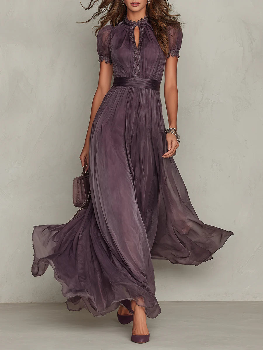 Flavia | Vestido Largo de Chiffon con Encaje
