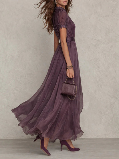 Flavia | Vestido Largo de Chiffon con Encaje
