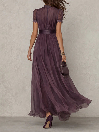 Flavia | Vestido Largo de Chiffon con Encaje